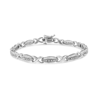 .925 Sterling Silver 1/5 Cttw Round-cut Diamond ?X’ Link Bracelet - Size 7.50’’ (i-j Color I2-i3 Clarity) - Fine