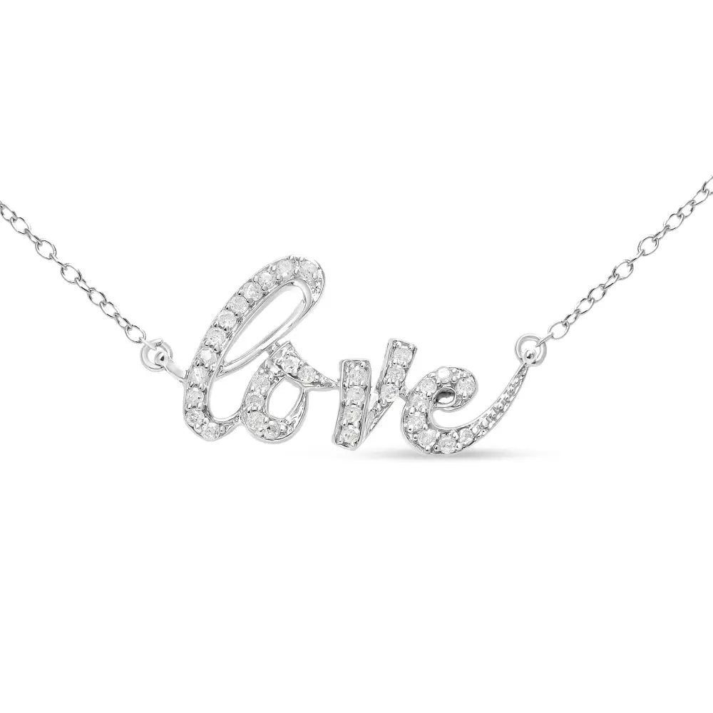 .925 Sterling Silver 1/5 Cttw Round Diamond Love 18’’ Pendant Necklace (i-j Color I2-i3 Clarity) - Fine Jewelry