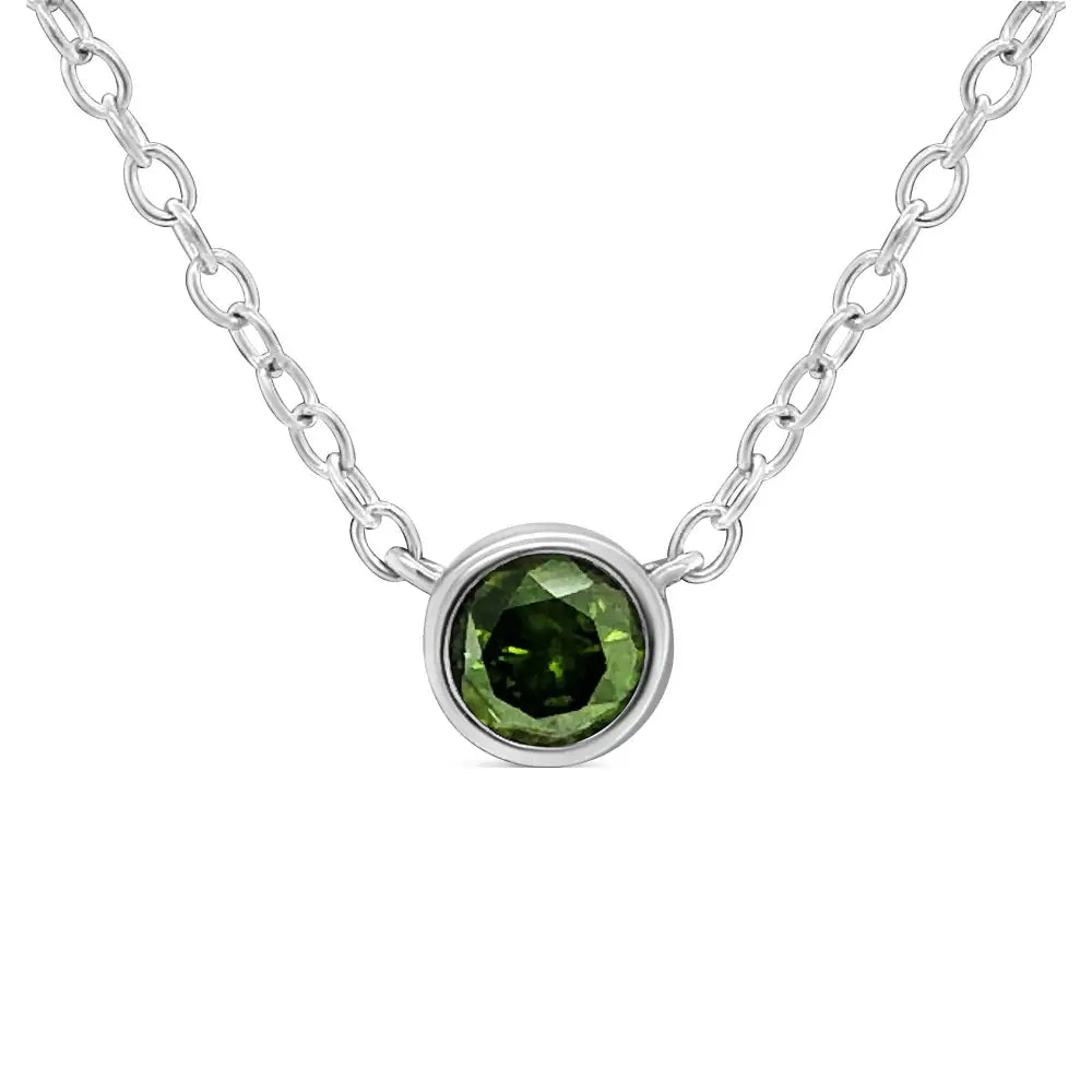 .925 Sterling Silver 1/5 Cttw Treated Green Diamond Solitaire Bezel 18’’ Pendant Necklace (green Color I1-i2