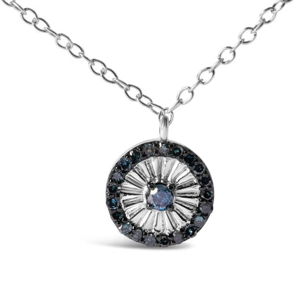 .925 Sterling Silver 1/6 Cttw Blue Diamond Wheel and Spoke Pendant Necklace (blue Color I2-i3 Clarity) - 18’’