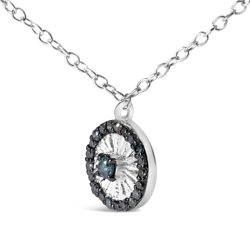 .925 Sterling Silver 1/6 Cttw Blue Diamond Wheel and Spoke Pendant Necklace (blue Color I2-i3 Clarity) - 18’’