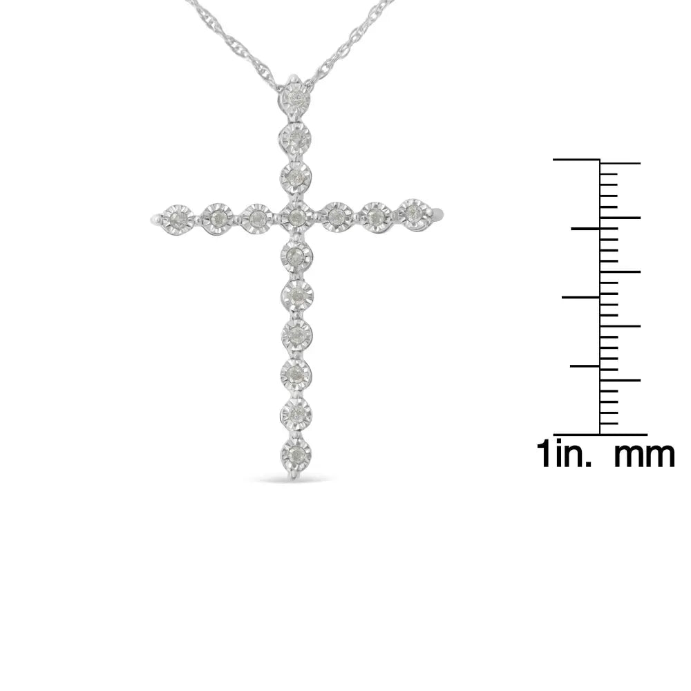 .925 Sterling Silver 1/6 Cttw Brilliant-cut Diamond Miracle-set Shared Prong Cross 18’’ Pendant Necklace (i-j Color