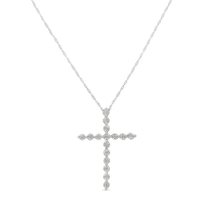 .925 Sterling Silver 1/6 Cttw Brilliant-cut Diamond Miracle-set Shared Prong Cross 18’’ Pendant Necklace (i-j Color