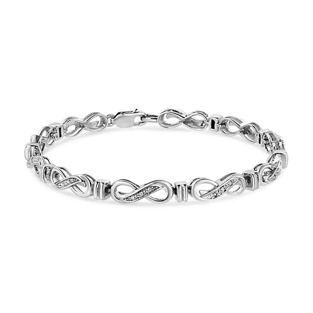 .925 Sterling Silver 1/6 Cttw Diamond Accent Infinity Link Bracelet (i-j Color I3 Promo Clarity) - 7’’ - Fine