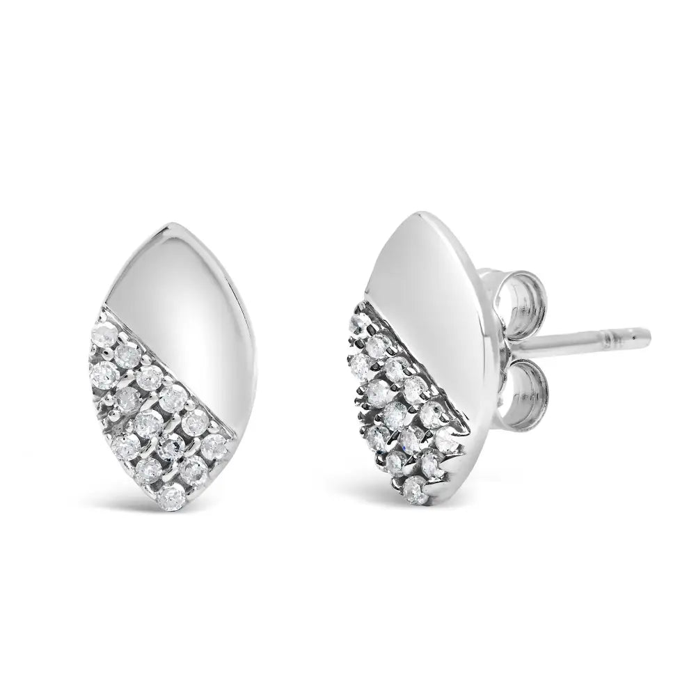 925 Sterling Silver 1/6 Cttw Diamond and Mirror Polish Pear Shape Stud Earrings (i-j Color I2-i3 Clarity) - Fine