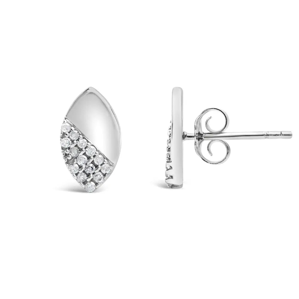 925 Sterling Silver 1/6 Cttw Diamond and Mirror Polish Pear Shape Stud Earrings (i-j Color I2-i3 Clarity) - Fine