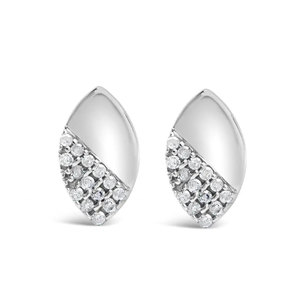 925 Sterling Silver 1/6 Cttw Diamond and Mirror Polish Pear Shape Stud Earrings (i-j Color I2-i3 Clarity) - Fine