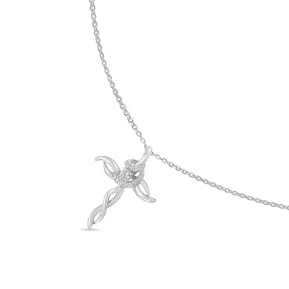 .925 Sterling Silver 1/6 Cttw Diamond Cross Pendant Necklace (h-i I1-i2) - Fine Jewelry us Direct