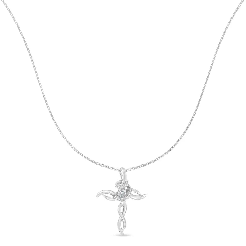 .925 Sterling Silver 1/6 Cttw Diamond Cross Pendant Necklace (h-i I1-i2) - Fine Jewelry us Direct