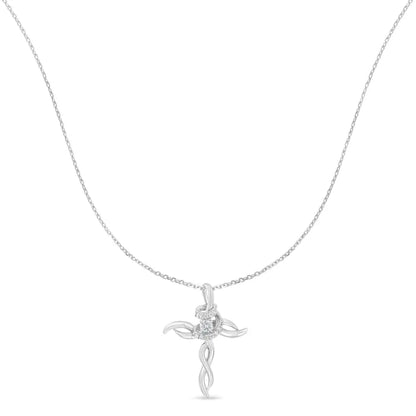 .925 Sterling Silver 1/6 Cttw Diamond Cross Pendant Necklace (h-i I1-i2) - Fine Jewelry us Direct