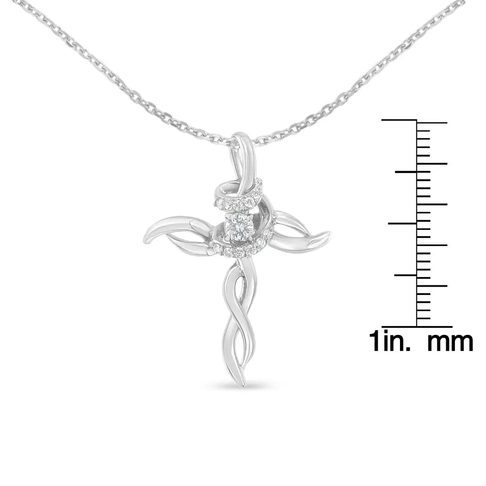 .925 Sterling Silver 1/6 Cttw Diamond Cross Pendant Necklace (h-i I1-i2) - Fine Jewelry us Direct