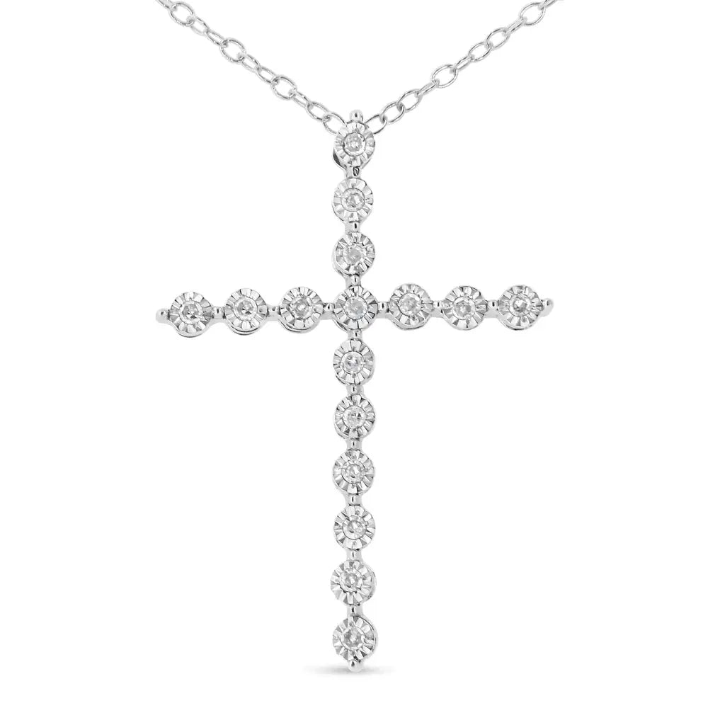 .925 Sterling Silver 1/6 Cttw Diamond Cross Pendant Necklace (i-j I1-i2) - Fine Jewelry us Direct