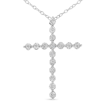 .925 Sterling Silver 1/6 Cttw Diamond Cross Pendant Necklace (i-j I1-i2) - Fine Jewelry us Direct