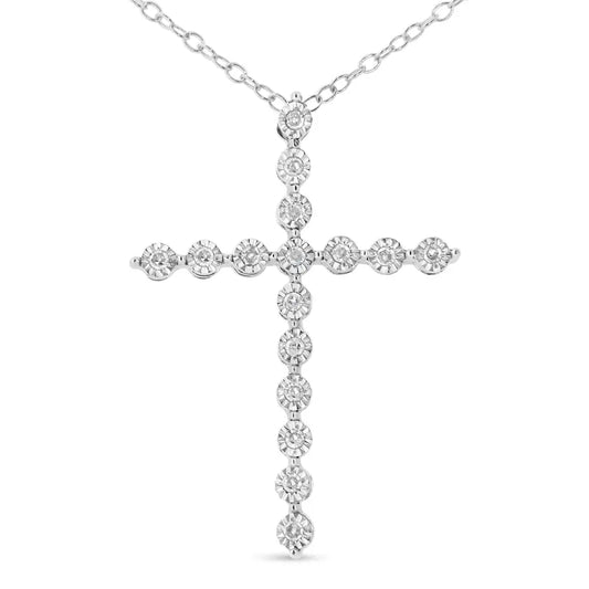 .925 Sterling Silver 1/6 Cttw Diamond Cross Pendant Necklace (i-j I1-i2) - Fine Jewelry us Direct