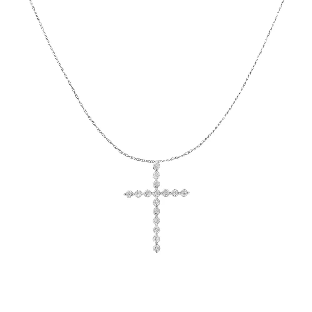 .925 Sterling Silver 1/6 Cttw Diamond Cross Pendant Necklace (i-j I1-i2) - Fine Jewelry us Direct