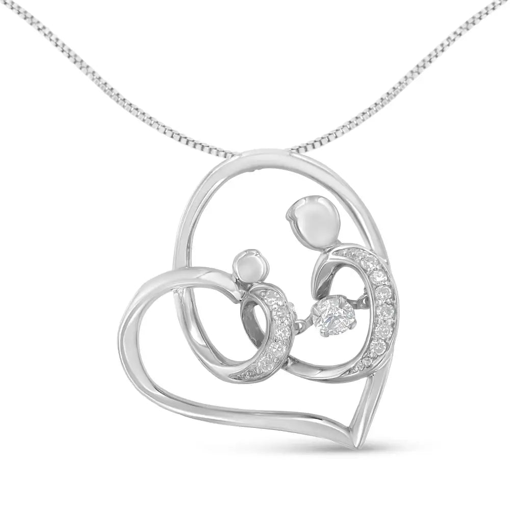 .925 Sterling Silver 1/6 Cttw Diamond Heart Pendant Necklace (h-i I1-i2) - Fine Jewelry us Direct