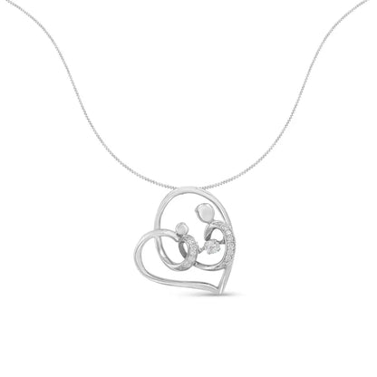 .925 Sterling Silver 1/6 Cttw Diamond Heart Pendant Necklace (h-i I1-i2) - Fine Jewelry us Direct