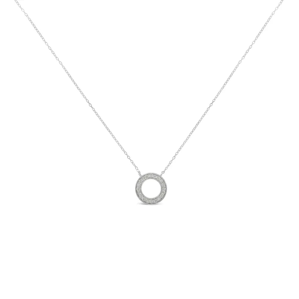 .925 Sterling Silver 1/6 Cttw Diamond Hoop Circle Pendant Necklace (i-j I3-promo) - Fine Jewelry us Direct