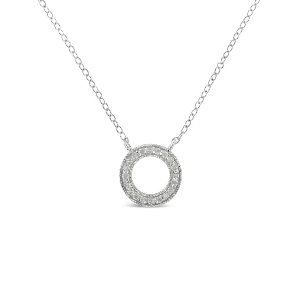 .925 Sterling Silver 1/6 Cttw Diamond Hoop Circle Pendant Necklace (i-j I3-promo) - Fine Jewelry us Direct