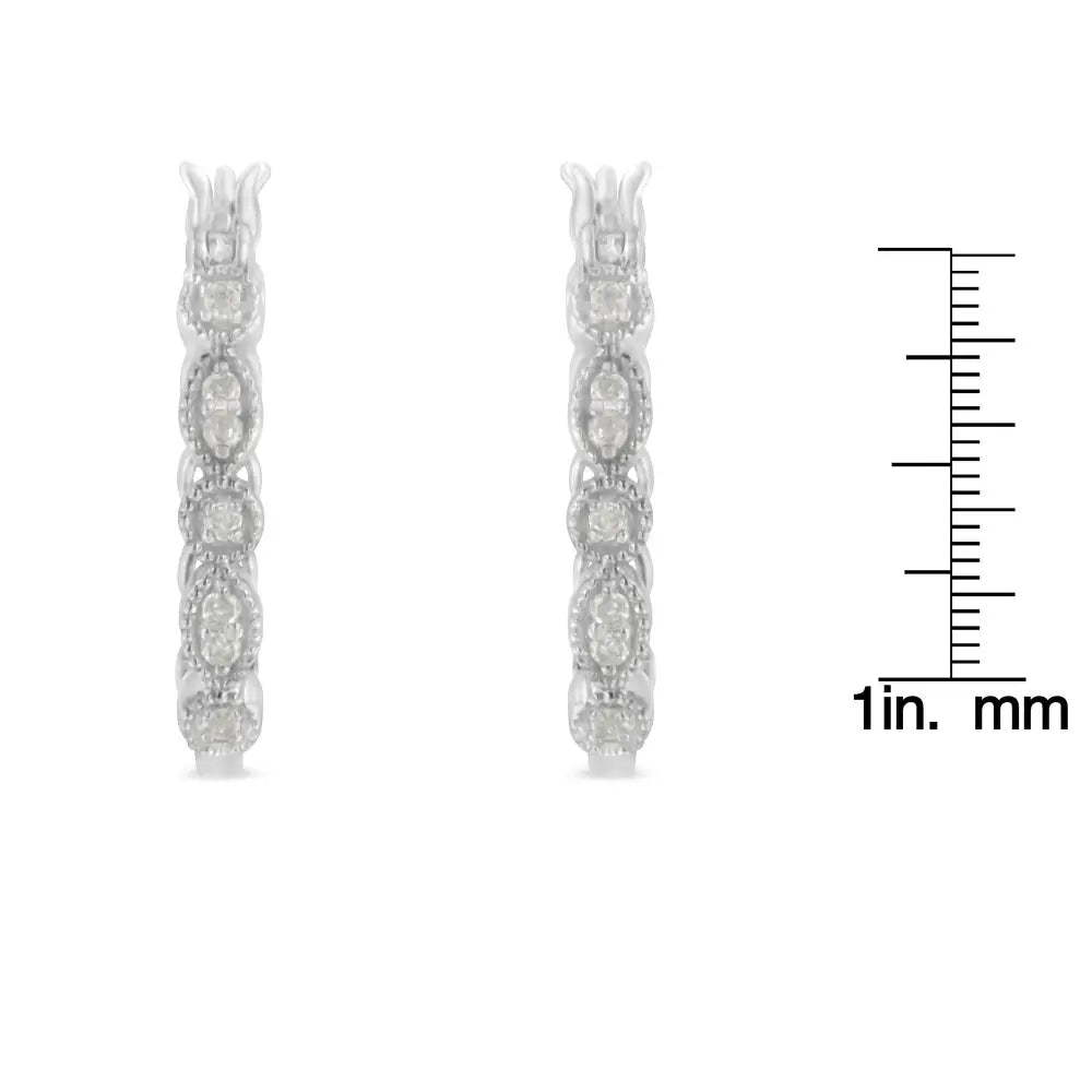 .925 Sterling Silver 1/6 Cttw Diamond Milgrain Hoop Earring (i-j Color I3 Clarity) - Fine Jewelry us Direct