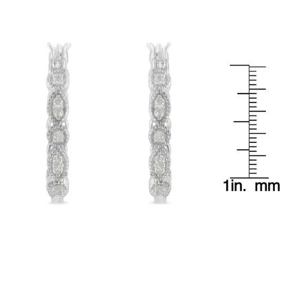 .925 Sterling Silver 1/6 Cttw Diamond Milgrain Hoop Earring (i-j Color I3 Clarity) - Fine Jewelry us Direct