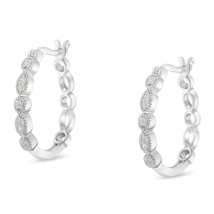 .925 Sterling Silver 1/6 Cttw Diamond Milgrain Hoop Earring (i-j Color I3 Clarity) - Fine Jewelry us Direct