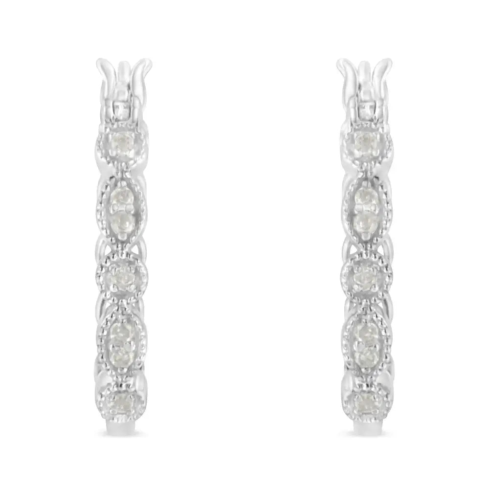 .925 Sterling Silver 1/6 Cttw Diamond Milgrain Hoop Earring (i-j Color I3 Clarity) - Fine Jewelry us Direct