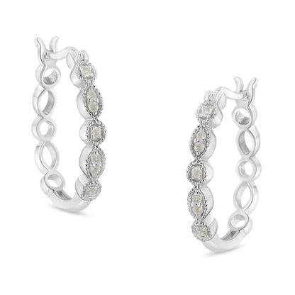 .925 Sterling Silver 1/6 Cttw Diamond Milgrain Hoop Earring (i-j Color I3 Clarity) - Fine Jewelry us Direct