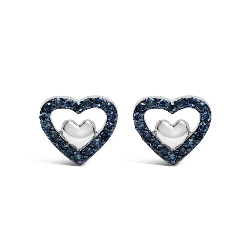 925 Sterling Silver 1/6 Cttw Diamond Open Double Heart Stud Earrings - Choice of Color - Fine Jewelry us Direct