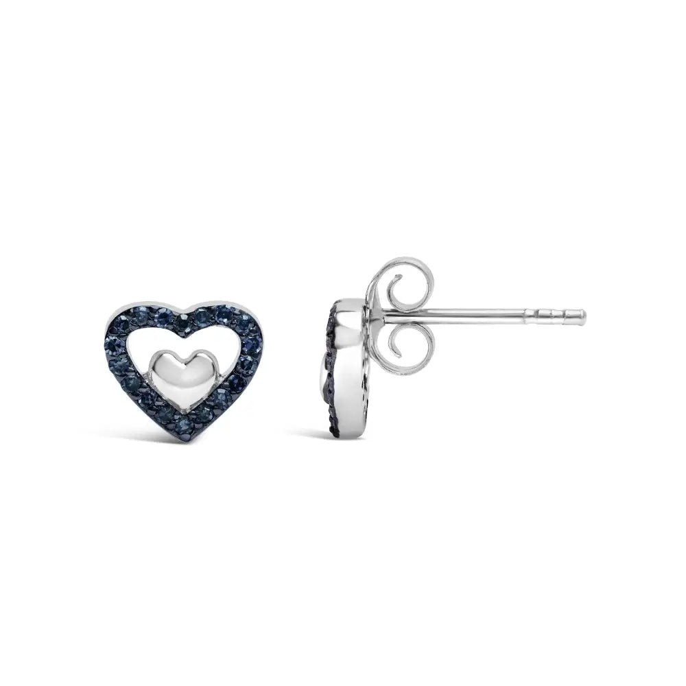 925 Sterling Silver 1/6 Cttw Diamond Open Double Heart Stud Earrings - Choice of Color - Fine Jewelry us Direct