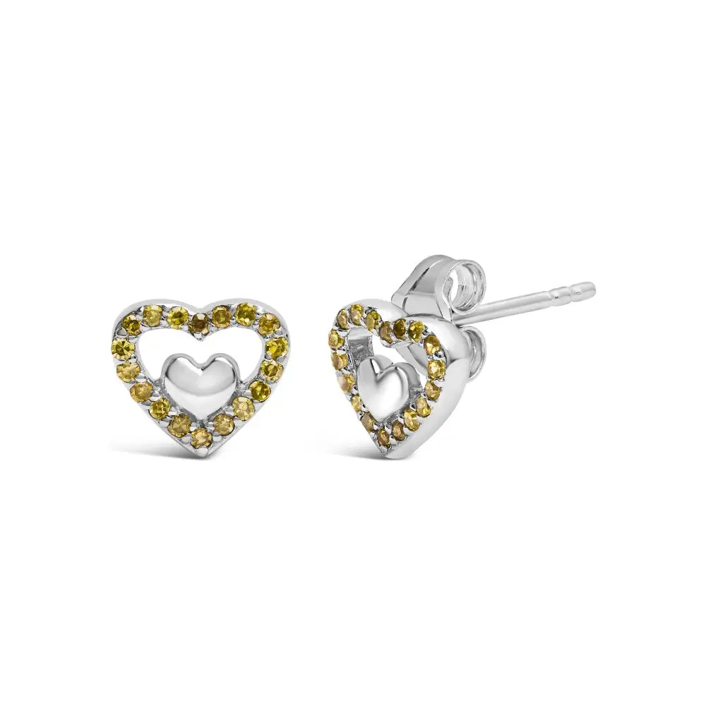 925 Sterling Silver 1/6 Cttw Diamond Open Double Heart Stud Earrings - Choice of Color - Fine Jewelry us Direct