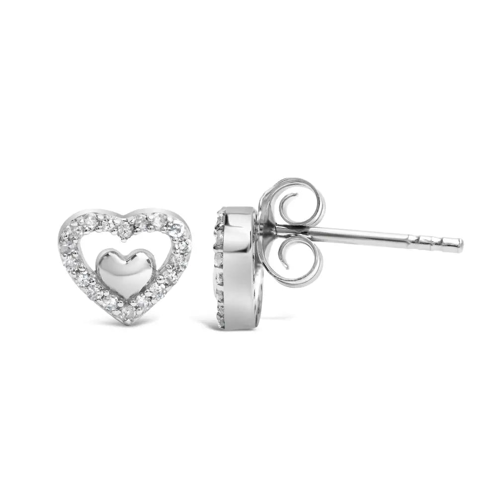 925 Sterling Silver 1/6 Cttw Diamond Open Double Heart Stud Earrings - Choice of Color - Fine Jewelry us Direct