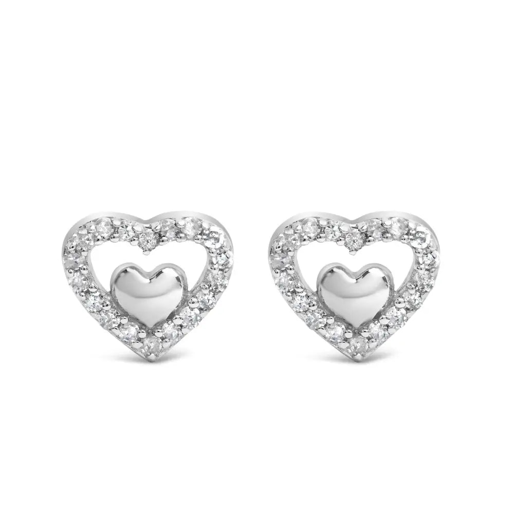 925 Sterling Silver 1/6 Cttw Diamond Open Double Heart Stud Earrings - Choice of Color - Fine Jewelry us Direct