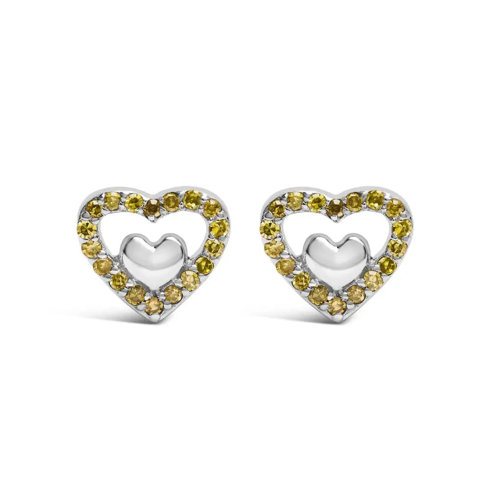 925 Sterling Silver 1/6 Cttw Diamond Open Double Heart Stud Earrings - Choice of Color - Fine Jewelry us Direct