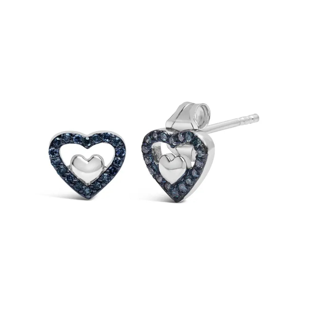 925 Sterling Silver 1/6 Cttw Diamond Open Double Heart Stud Earrings - Choice of Color - Fine Jewelry us Direct