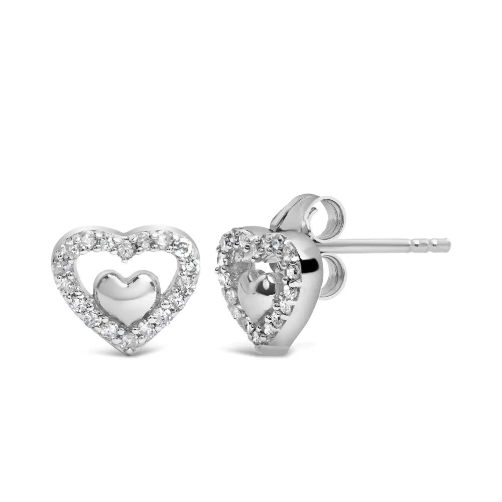 925 Sterling Silver 1/6 Cttw Diamond Open Double Heart Stud Earrings - Choice of Color - Fine Jewelry us Direct