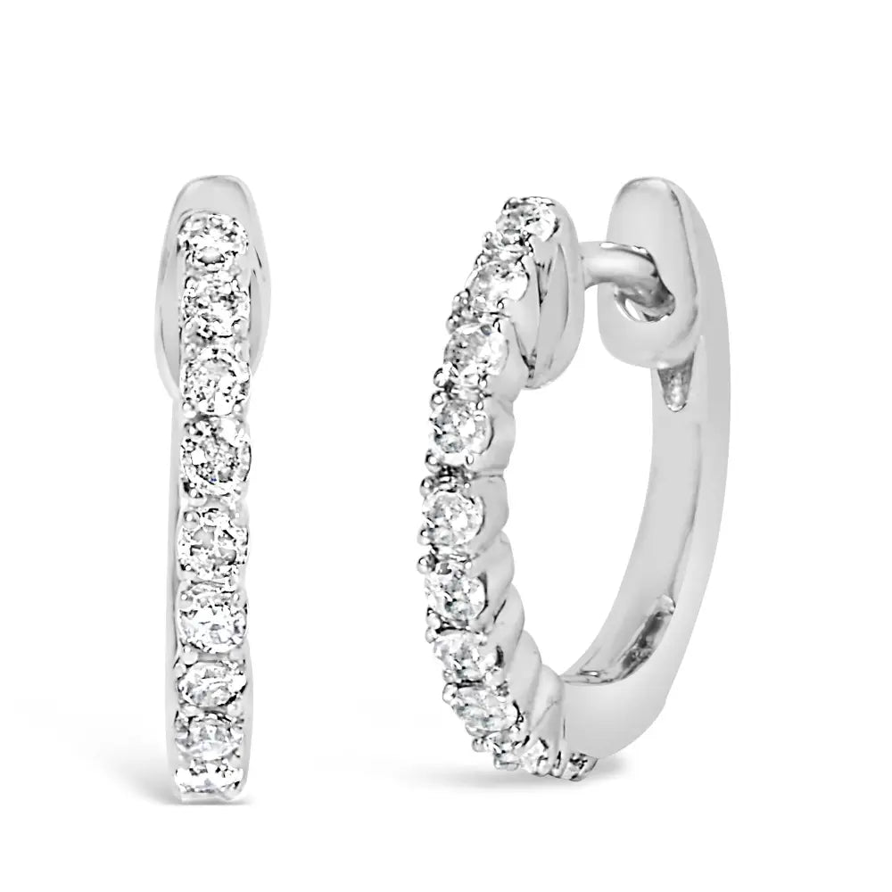 .925 Sterling Silver 1/6 Cttw Diamond Petite Hoop Earrings (i-j Color I2-i3 Clarity) - Fine Jewelry us Direct