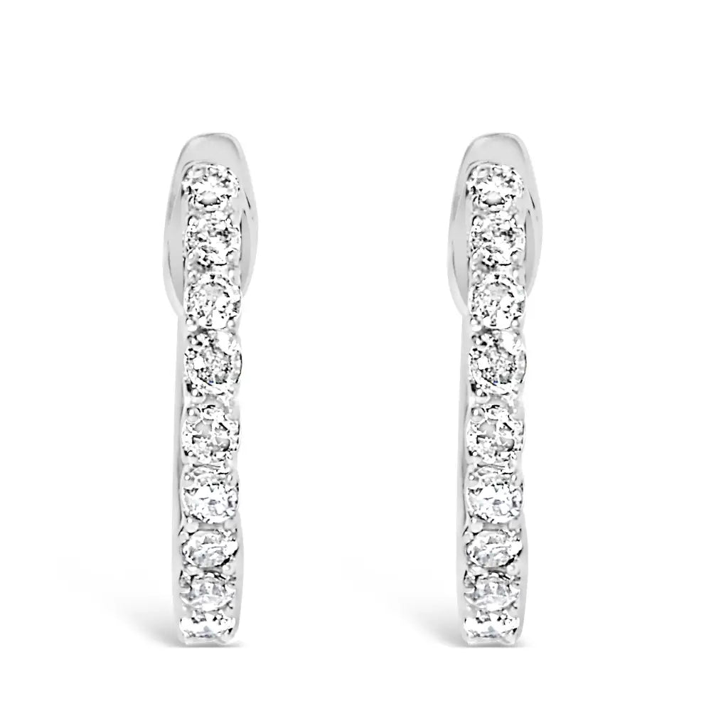 .925 Sterling Silver 1/6 Cttw Diamond Petite Hoop Earrings (i-j Color I2-i3 Clarity) - Fine Jewelry us Direct