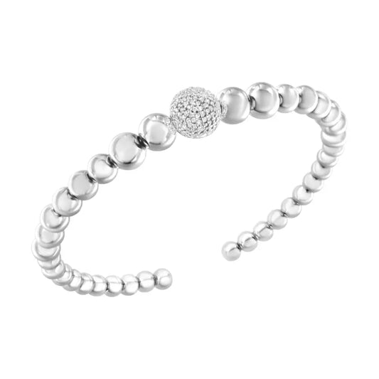 .925 Sterling Silver 1/6 Cttw Diamond Rondelle Graduated Ball Bead Cuff Bangle Bracelet (i-j Color I2-i3 Clarity)