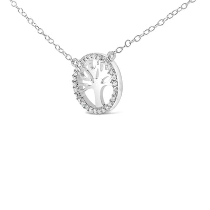 .925 Sterling Silver 1/6 Cttw Diamond Tree of Life and Circle 18’’ Pendant Necklace (h-i Color I1-i2 Clarity)