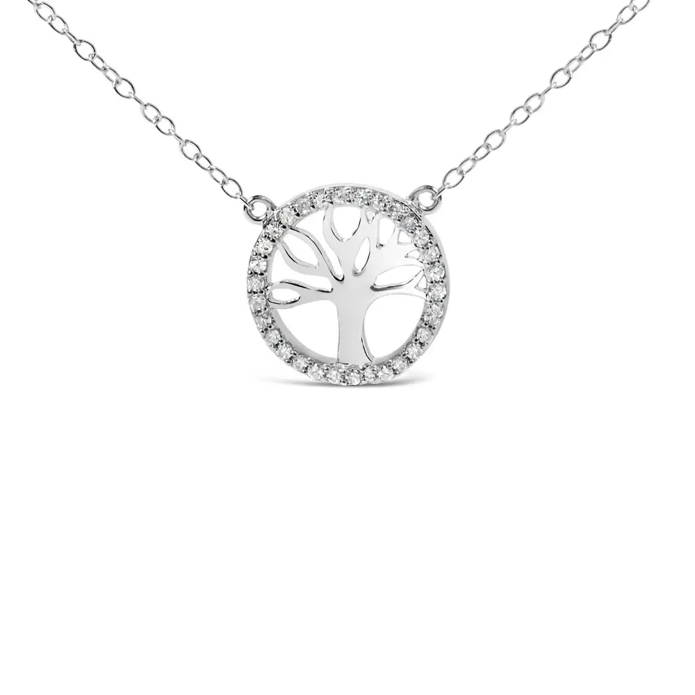 .925 Sterling Silver 1/6 Cttw Diamond Tree of Life and Circle 18’’ Pendant Necklace (h-i Color I1-i2 Clarity)