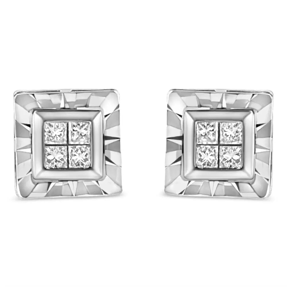 .925 Sterling Silver 1/6 Cttw Invisible Set Princess-cut Diamond Quad Composite Stud Earrings (h-i Color I1-i2 Clarity)