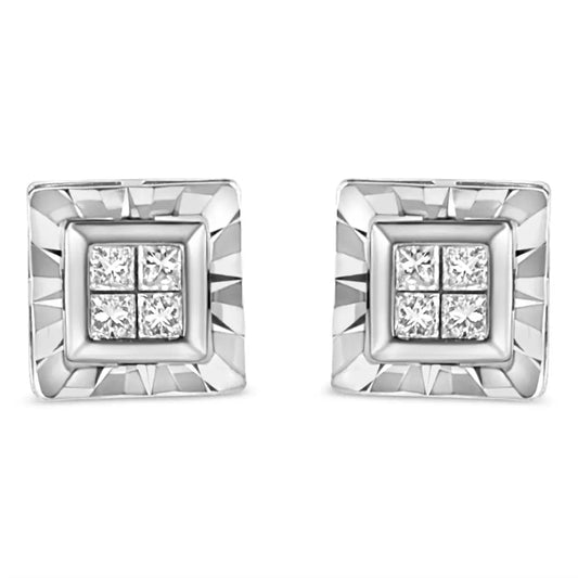 .925 Sterling Silver 1/6 Cttw Invisible Set Princess-cut Diamond Quad Composite Stud Earrings (h-i Color I1-i2 Clarity)