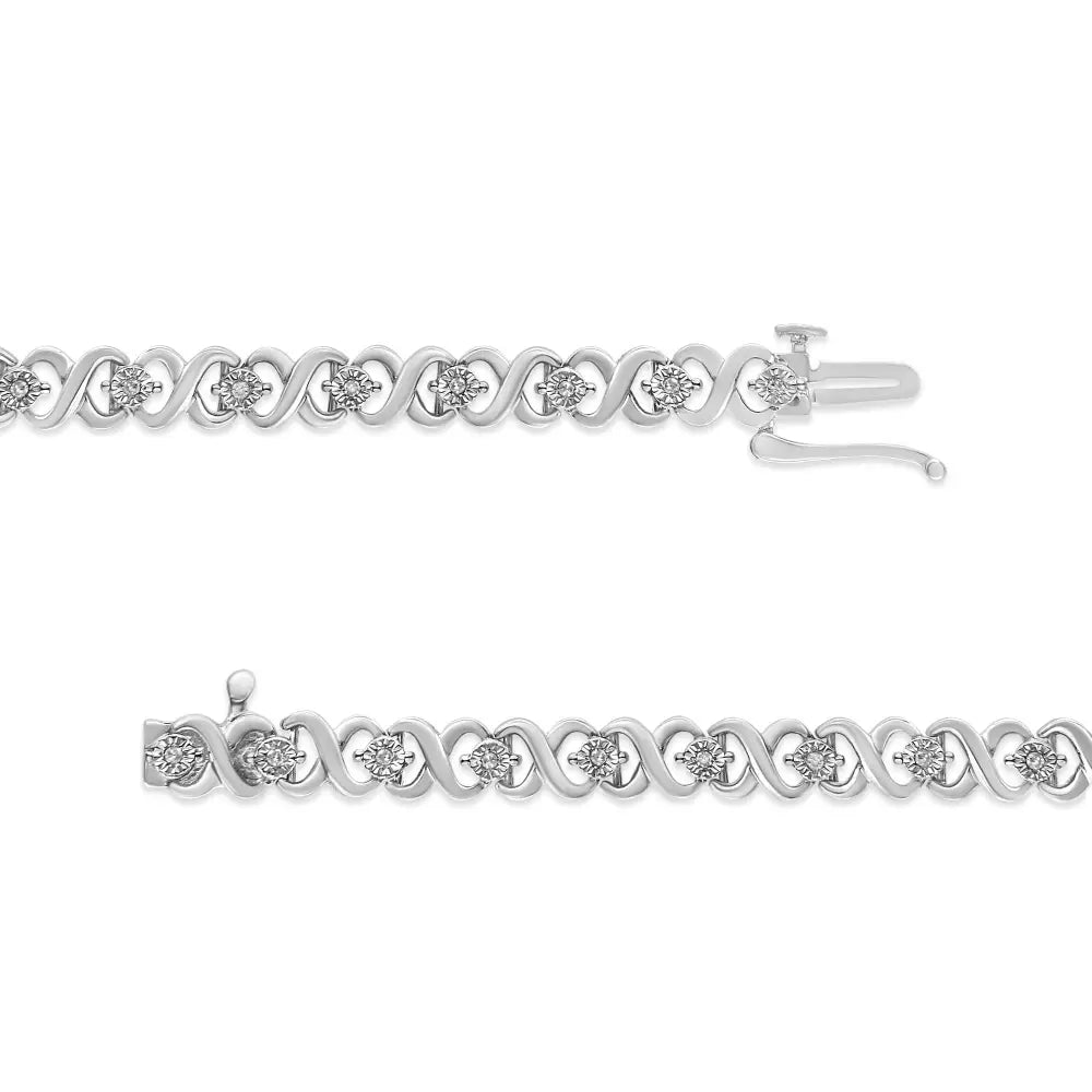 .925 Sterling Silver 1/6 Cttw Miracle Set Diamond Infinity Link and Station Tennis Bracelet (i-j Color I3 Clarity)