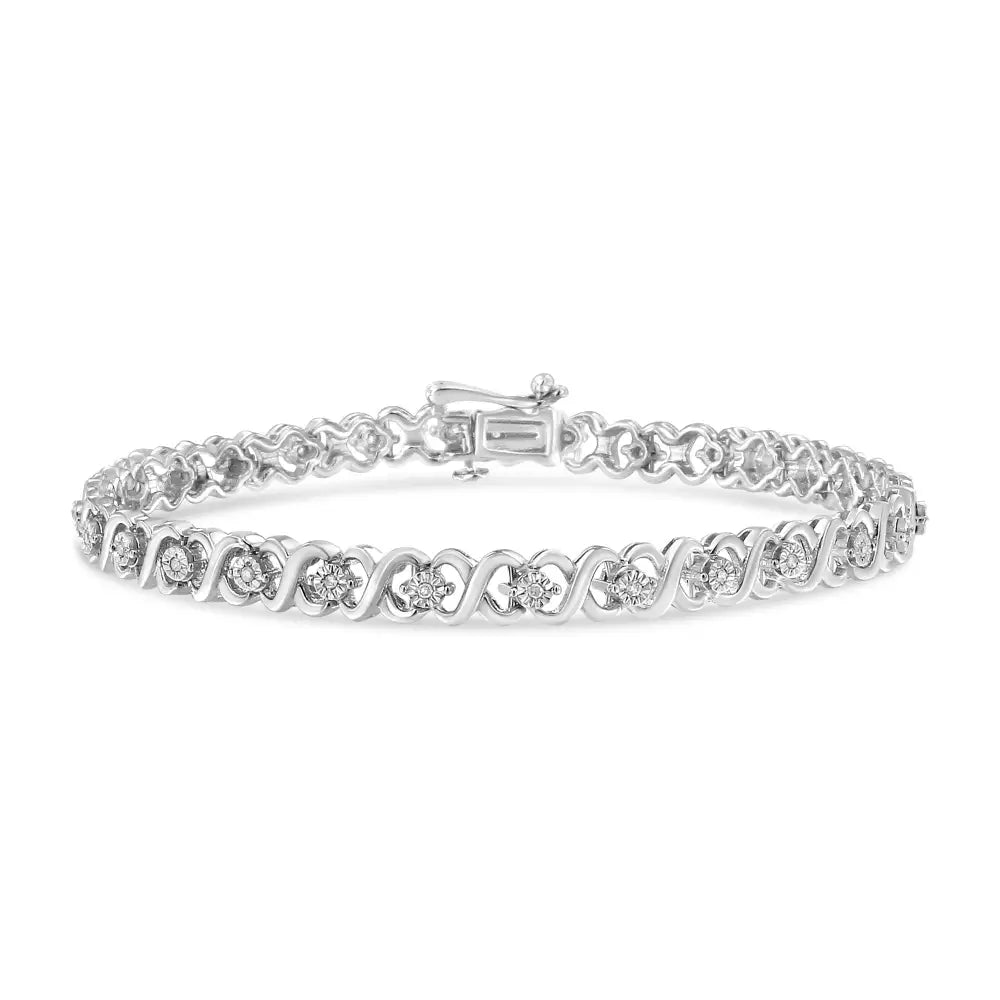 .925 Sterling Silver 1/6 Cttw Miracle Set Diamond Infinity Link and Station Tennis Bracelet (i-j Color I3 Clarity)