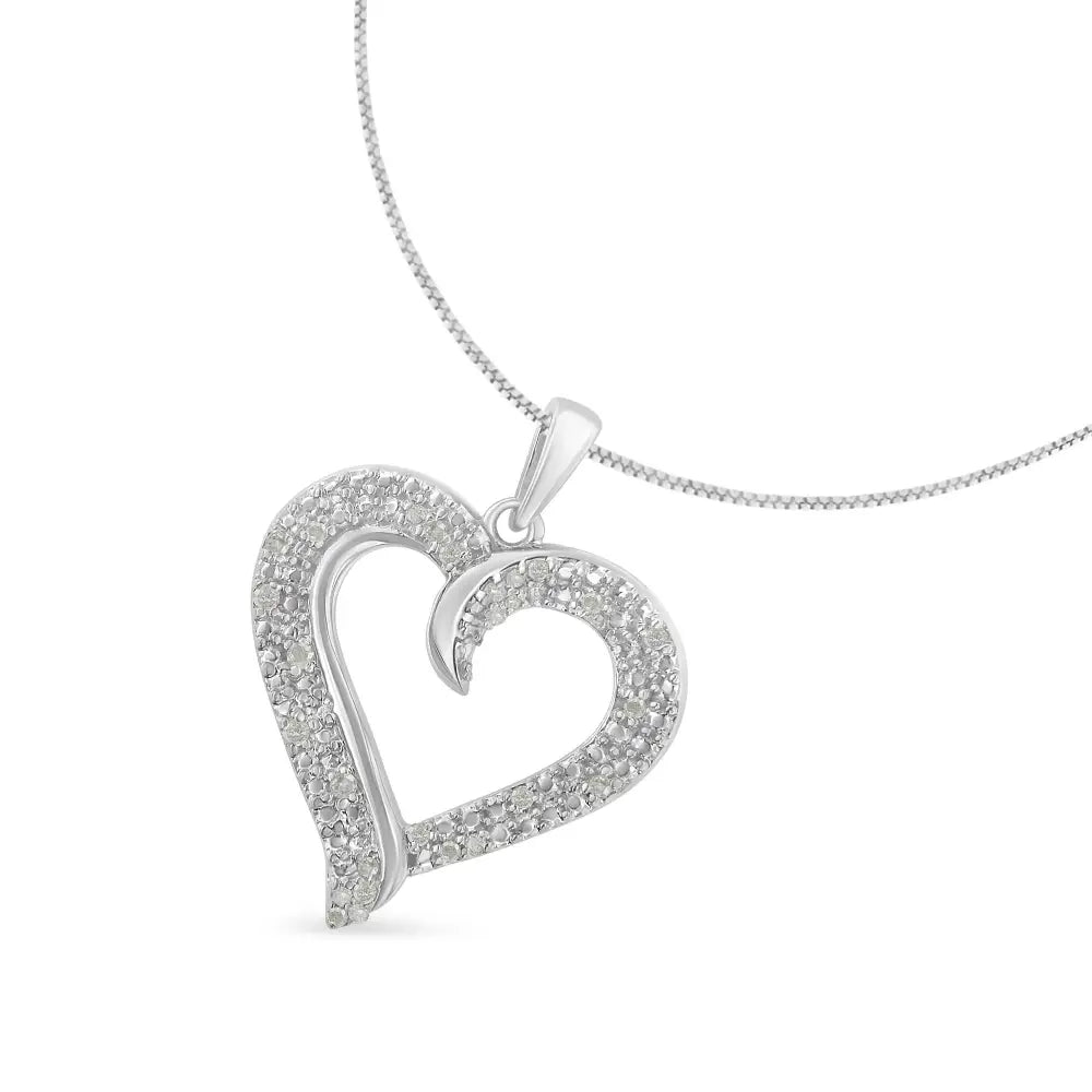 .925 Sterling Silver 1/6 Cttw Pave-set Diamond Heart 18’’ Pendant Necklace (i-j Color I3 Clarity) - Fine Jewelry