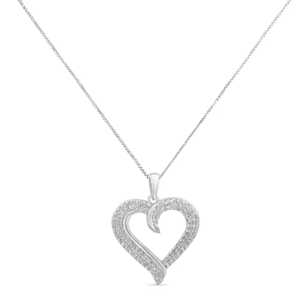 .925 Sterling Silver 1/6 Cttw Pave-set Diamond Heart 18’’ Pendant Necklace (i-j Color I3 Clarity) - Fine Jewelry