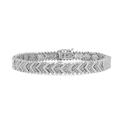 .925 Sterling Silver 1/6 Cttw Round-cut Diamond Chevron Wave 7.25’’ Link Bracelet (i-j Color I3 Clarity) - Fine