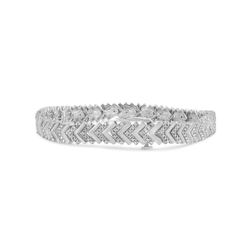 .925 Sterling Silver 1/6 Cttw Round-cut Diamond Chevron Wave 7.25’’ Link Bracelet (i-j Color I3 Clarity) - Fine