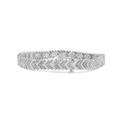 .925 Sterling Silver 1/6 Cttw Round-cut Diamond Chevron Wave 7.25’’ Link Bracelet (i-j Color I3 Clarity) - Fine